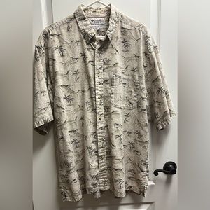 Columbia Button-Down Men Large 100% Cotton Short-Sleeve Sharks Palm Tree…